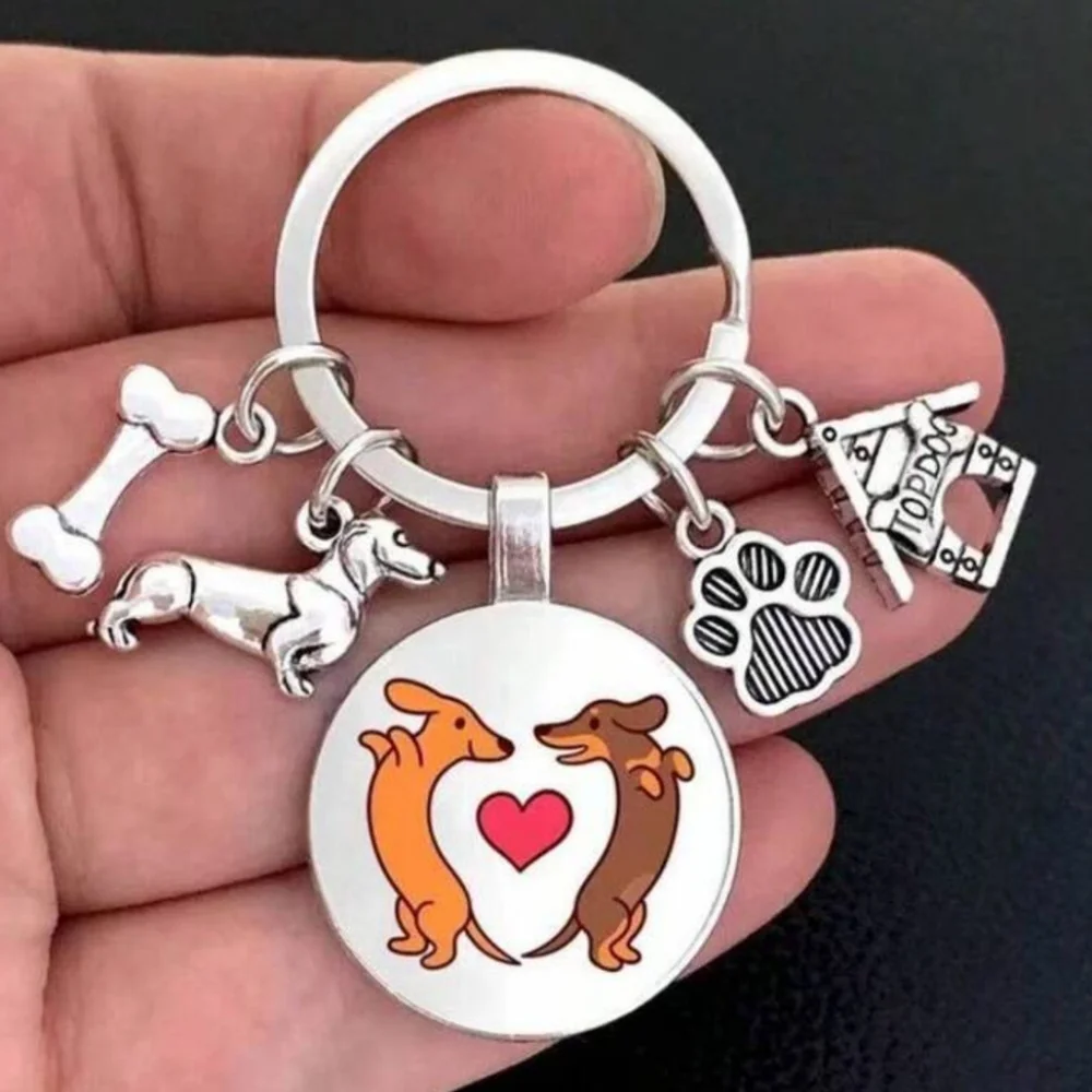 Dachshund Lovers Round Dog‎ Animal Tag Key Chain Purse Charm Key Holder Keyring
